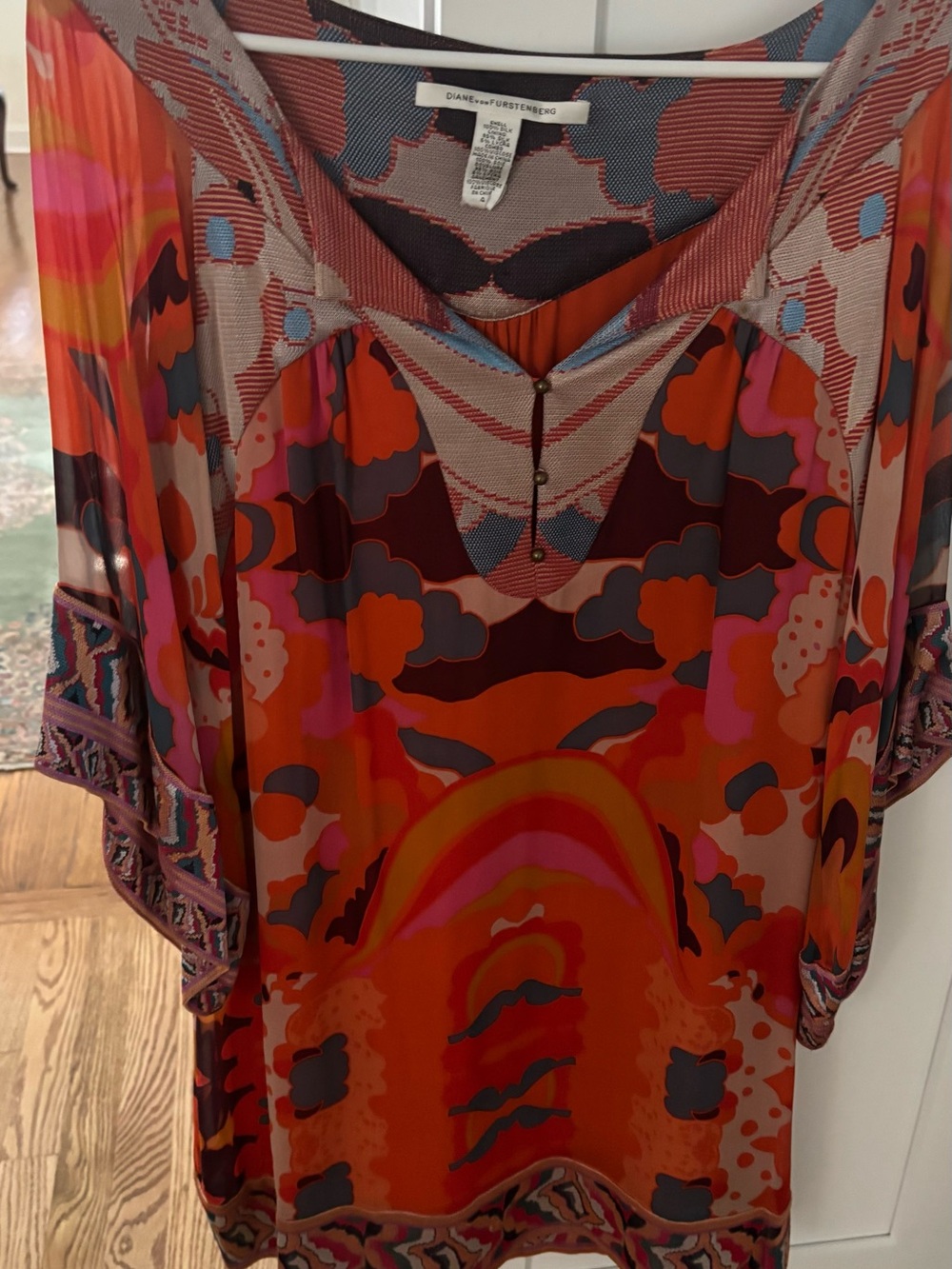 Diane von Furstenberg Blue and Red Patterned Silk Dress